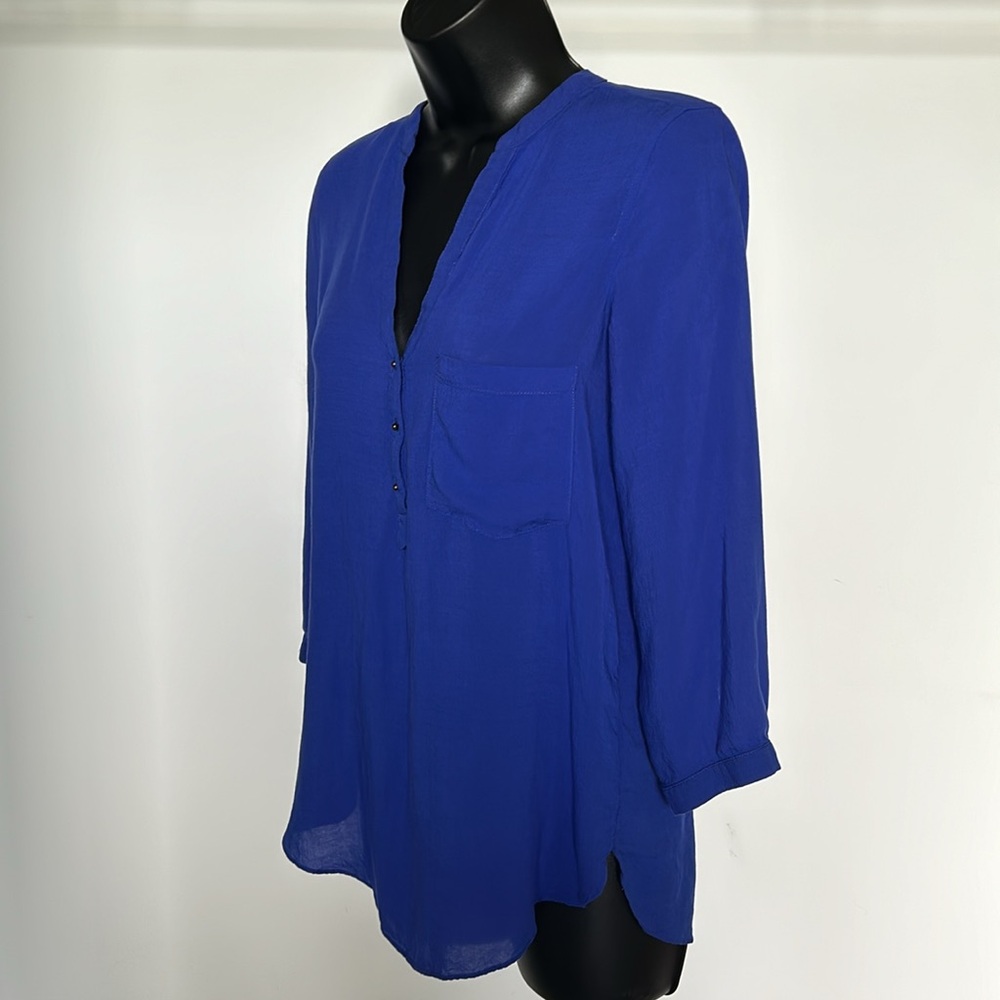 ZARA Basics Royal Blue Flowy V-Neck Tunic Blouse Women’s XS - Picture 7 of 12